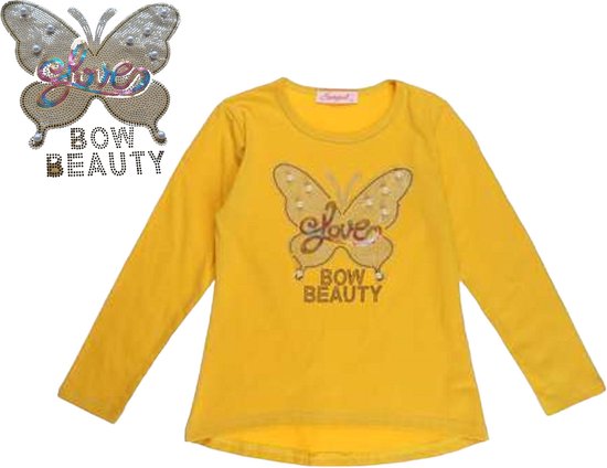 T-shirt mouette manches longues ocre jaune papillon pailleté 158/164