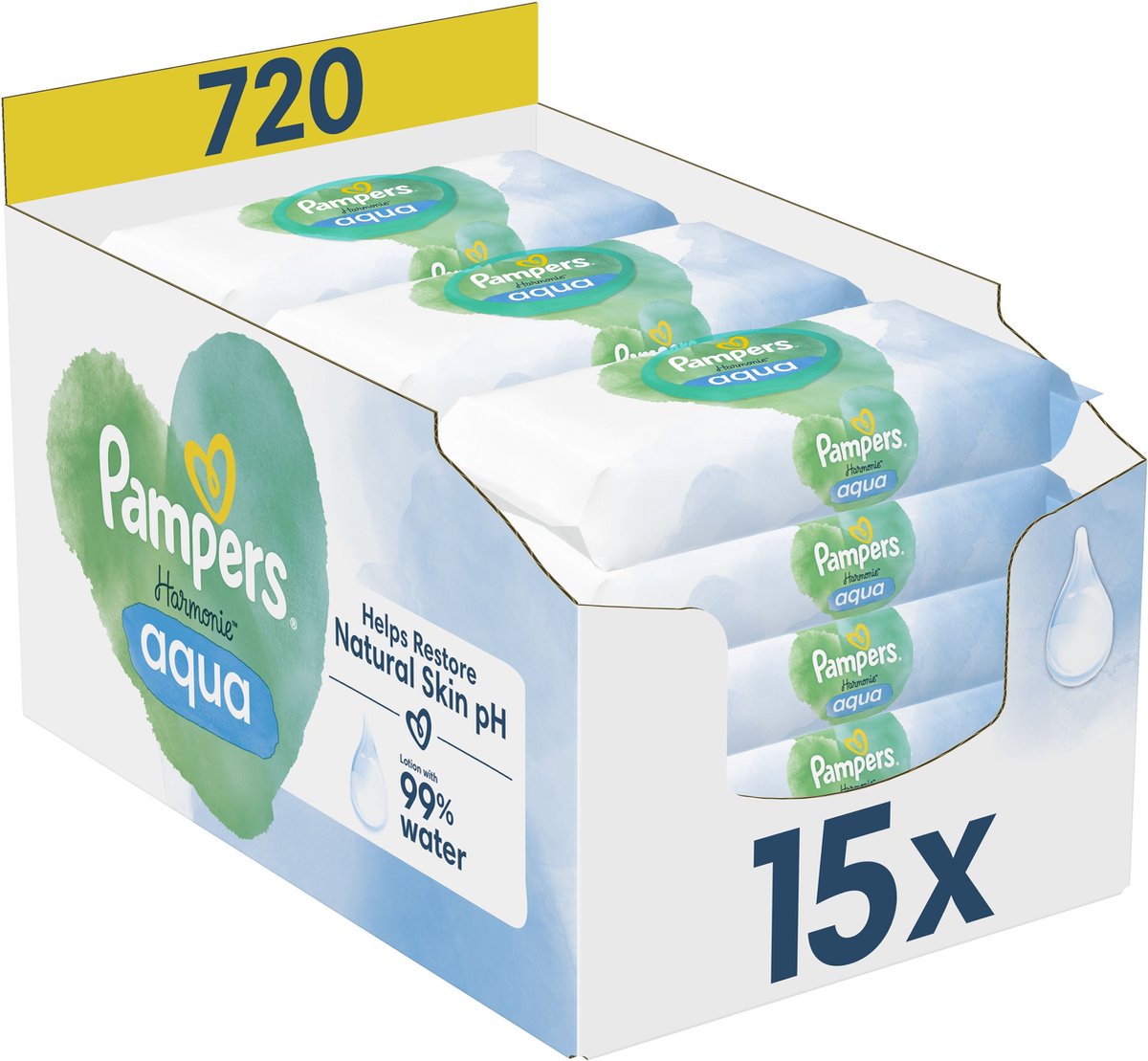 Pampers Harmonie Aqua Billendoekjes - 15 Verpakkingen = 720 Babydoekjes - Pampers
