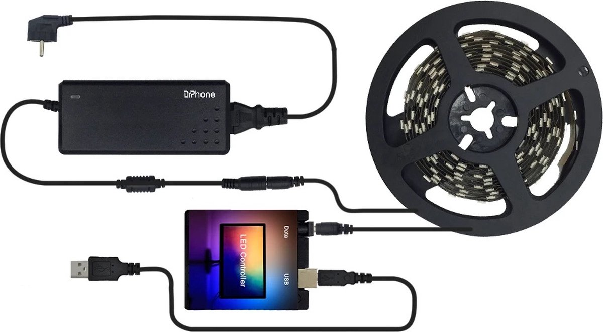 DrPhone AuraGlow Pro Ambient LED Strip 3 Meter – RGB Backlight voor Windows PC Monitor – TV alleen via Windows-pc