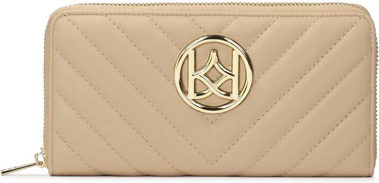 Beige leather wallet with zipper closure