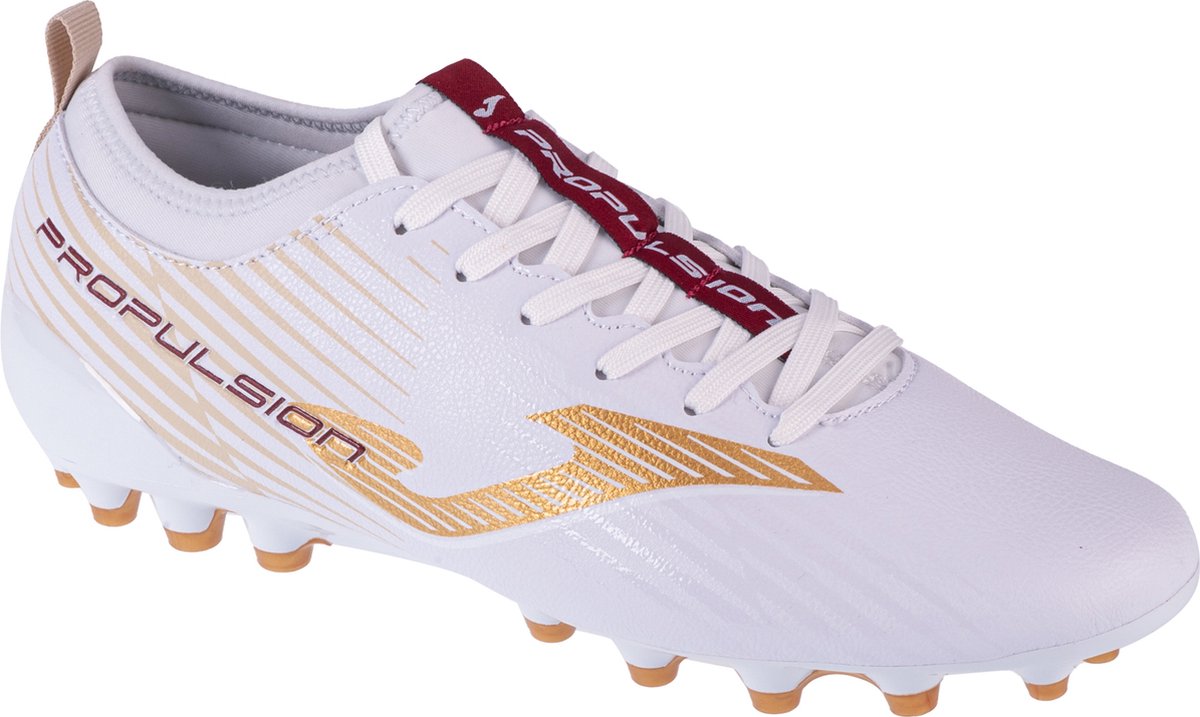 Witte Joma Propulsion Cup 2402 AG voetbalschoenen voor mannen, maat 44, van synthetisch leder met gouden details.