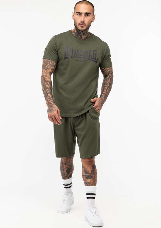 Lonsdale Trainingsanzug Moy T-Shirt & Shorts Set normale Passform Olive/Black-XL