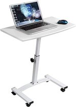 Laptoptafel Op Wielen - Bijzettafel Op Wielen - Laptoptafel Op Wielen Verstelbaar - Bedtafeltje Met Wielen - Bedleestafel - Wit