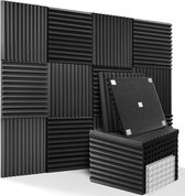 Set van 24 Zwarte Geluidsabsorberende Akoestische Schuimplaten met Dubbelzijdige Sticker - Ideaal voor Podcasts, Opnamestudio's, Kantoren, Thuisonderwijs - Akoestische Schuimpanelen (30 x 30 x 2,5 cm)