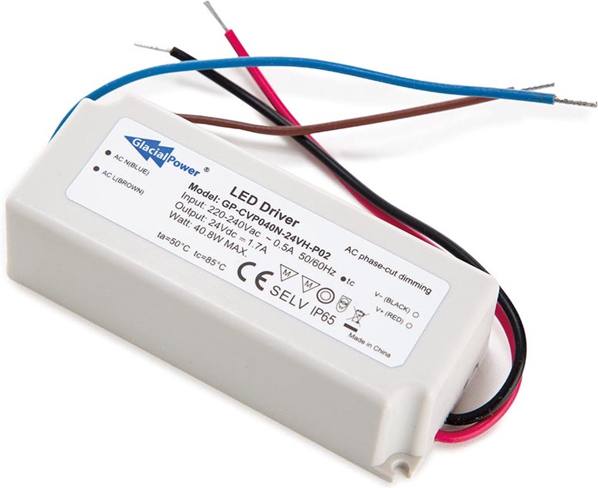 Glacial Power LEDVOEDING MET CONSTANTE SPANNING - 40 W 24 V 1.7 A - TRIAC DIMBAAR