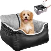 Autostoel Voor Middelgrote/Grote Honden - Wasbare Automand Hond - Hondenmand Auto - Hondenmand Auto voor Achterbank met Gordel - Hondenstoel Auto - Mand en Reisdrager bed - 55x50x35 - Grijs/zwart