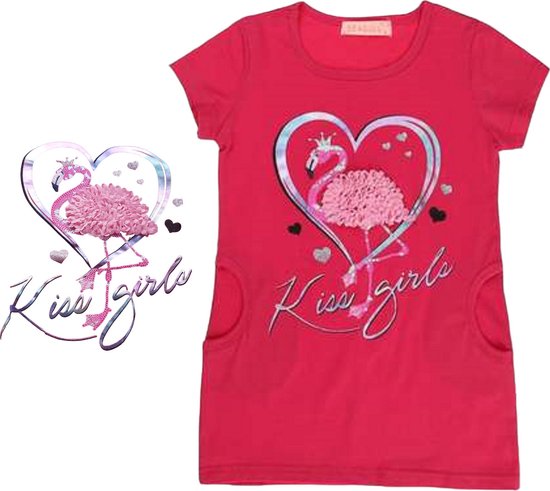 T-shirt mouette flamant rose coeur pailleté 146/152