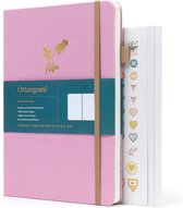 Ottergami Notitieboek B5 - Notebook Journal met Puntjes - Hoogwaardig Dik Papier 180g/m² - 128 pagina’s - Bullet Journal Roze Dagboek - Vegan Lederen Kaft Pink - Hardcover - Bonus: set van 140 Dagboek Stickers