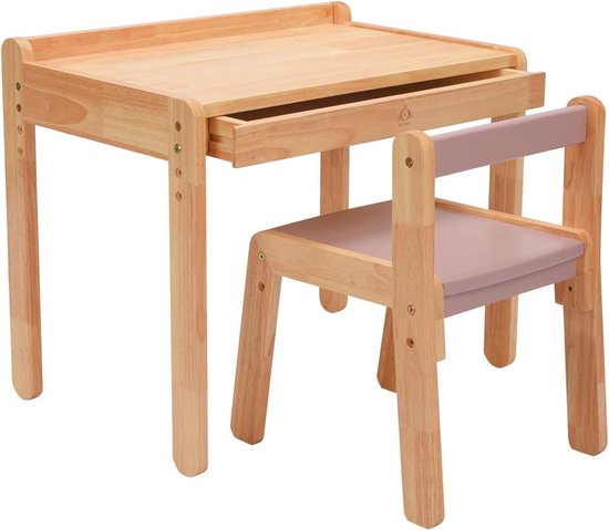 Kinderbureau met Bureaustoel - Kindertafel voor Jongen en Meisje - Tekentafel met Stoeltjes - Verstelbaar - Hout