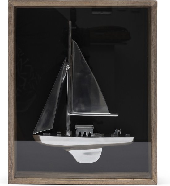 Riviera Maison 3D Fotolijst In Box hout fotolijst met zilveren 3D Zeilboot - Sail Away Boat In Box hangend of staand fotokader