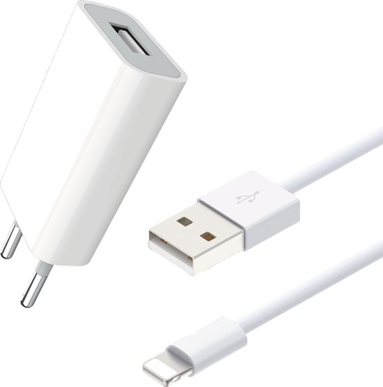 Oplaadset met Lange Laadkabel 2 Meter - Geschikt voor Apple iPhone 6, 7, 8 (Plus) - Oplader met Kabel - USB Stekker Lader