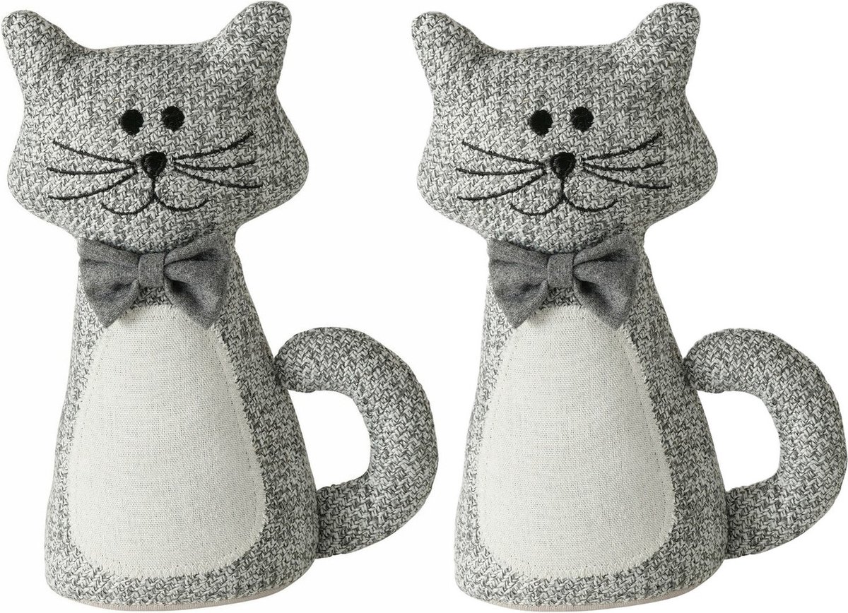 Boltze Deurstopper gewicht - 2x - dieren thema Katje - 1 kilo - grijs - 28 x 11 cm - open ogen - buiten/binnen deuren