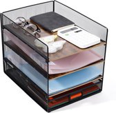 Cinnani Stapelbare brievenbak met penhouder van metaal, 4 etages, documentenvakken, A4-mappen, brieven, papier, metalen bureau-organizer, dienblad (zwart Cinnani Stapelbare brievenbak met penhouder van metaal, 4 etages, documentenvakken, A4-mappen, brieven, papier, metalen bureau-organizer, dienblad (zwart