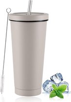 Tasse à café glacé avec couvercle et paille, 750 ml, tasse isolée en acier inoxydable, double paroi sous vide, tasse à eau réutilisable pour garder les boissons froides et chaudes (gris, 1 pièce)