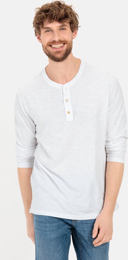 camel active Henleyshirt gemaakt van gecertificeerd organic cotton - Maat menswear-XL - Wit