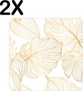 BWK Stevige Placemat - Wit met Gouden Palm Bladeren - Set van 2 Placemats - 40x40 cm - 1 mm dik Polystyreen - Afneembaar