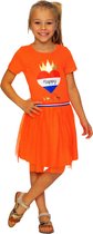 Oranje Meisjes T-shirt Jurk - T-shirtjurk - Happy King's Day - Voor o.a. Koningsdag - Holland - Maat: 122/128 - 7 tot 8 jaar