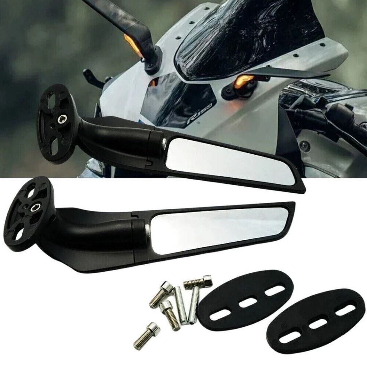 Race motor spiegels met knipperlicht - Wing Wing spiegels - Windvleugel - Verstelbare achteruitkijk spiegel - BMW S1000RR - Yamaha R6 R1 - Ducati Panigale - Honda CBR 600 RR 1000 RR - Kawasaki Ninja 650