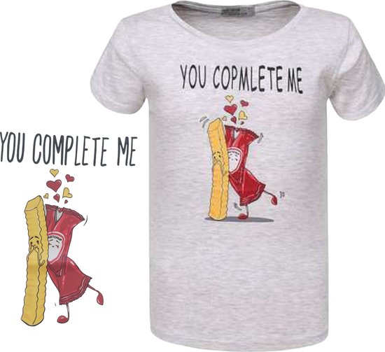 Glo-Story t-shirt you complete me grijs 158