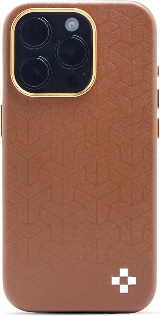 iPhone 15 Pro hoesje - magsafe hoesje / Starcase Y patterned Brown - Faux Leer / iPhone hoesje met Magsafe
