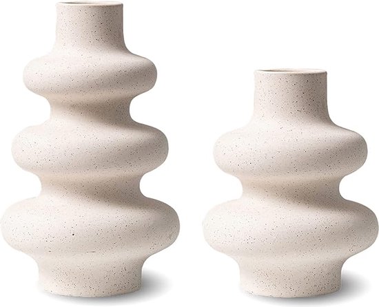 Vaas voor pampasgras wit, moderne keramische decoratieve vaas voor gedroogde bloemen, donut-spiraal bloemenvaas, ronde vaas met gat, 2 stuks