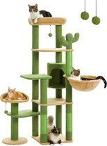 One stop shop - Luxe Cactus Kattentoren - Verstelbare 8-Lagen Klimboom - Hangmatten & Appartementen - 150cm hoog - Ultiem Kattenplezier - Groen