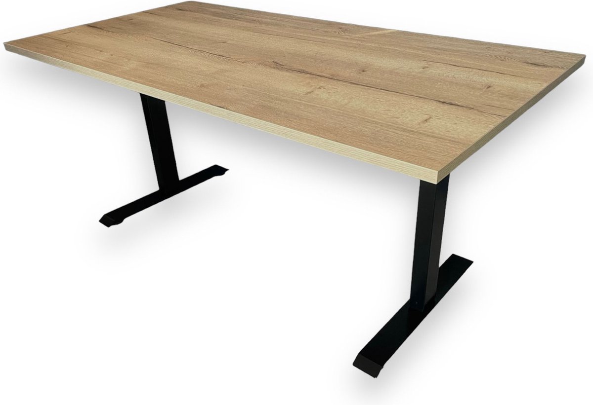 Elektrisch zit sta bureau premium (2 motorig) – halifax natuur eiken blad – zwart onderstel – met memory functie en USB oplaadmogelijkheid – 160 x 80 – NIEUW