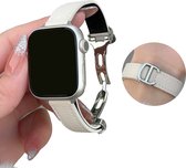 Elegante dunne leren smartwatchband met magneetsluiting - Wit - Geschikt voor Apple Watch 42mm - 44mm - 45mm - 49mm - Echt leder luxe smartwatchband magnetische metalen gesp - Voor iWatch Series Ultra 9 8 7 6 SE 5 4 3 2 1 grote modellen