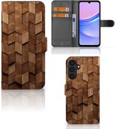 Book Style Case geschikt voor Samsung Galaxy A15 Wooden Cubes
