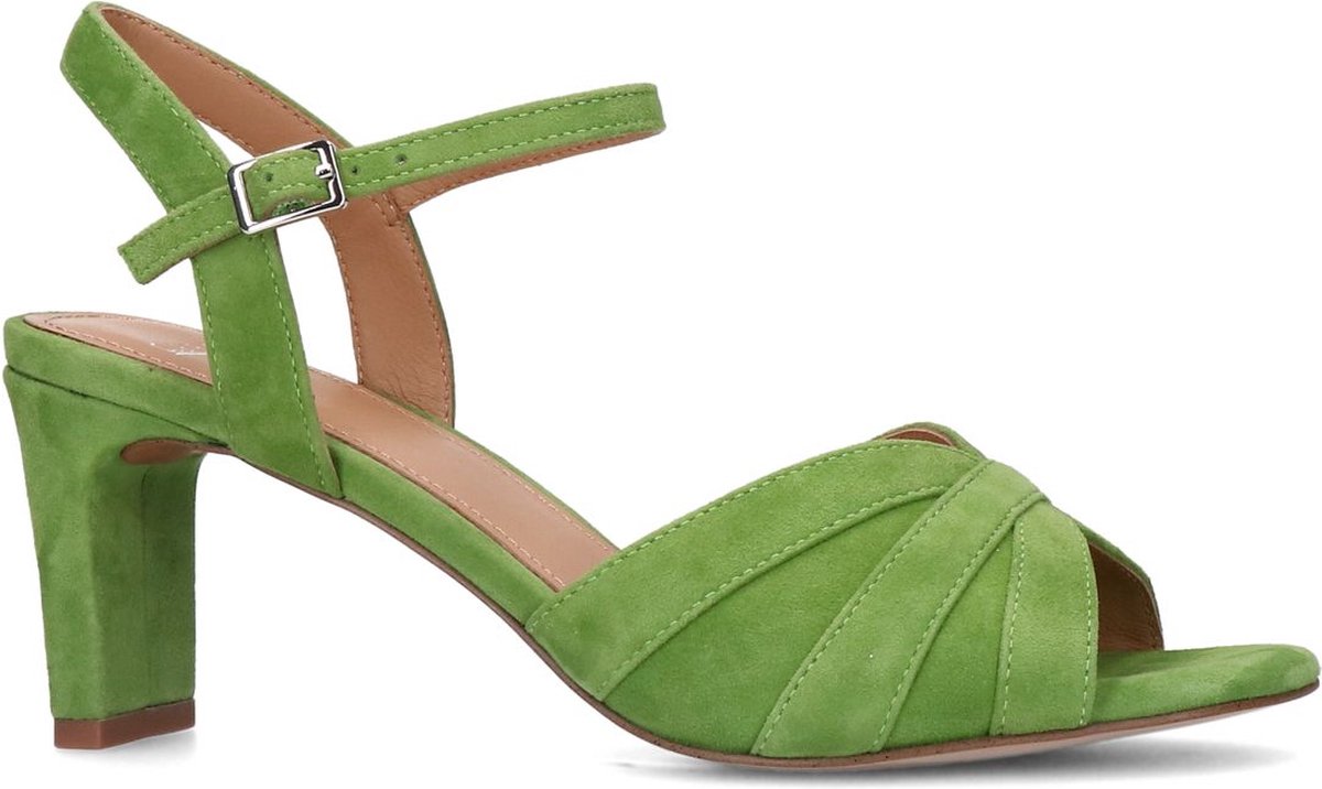 Manfield - Dames - Groene suède sandalen met hak - Maat 39