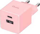 Qware - Mini Dual Charger - Iphone Oplader - Power Delivery - 20 Watt - USB-A - USB-C - Adapter - Oplader - Roze