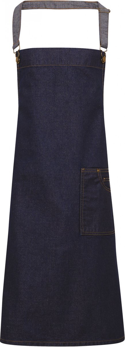 Premier District - Waxed look denim bib apron PR134 - Indigo Denim - One size
