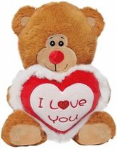 Jono Toys Pluche knuffelbeer/teddybeer met I love you hartje - bruin - 30 cm