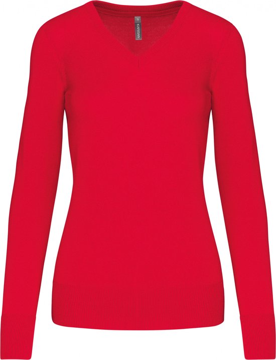 Pull/Cardigan Femme M Kariban Col V Manches longues Rouge 50% Katoen, 50% Acryl
