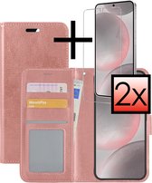 Hoes Geschikt voor Samsung S24 Hoesje Book Case Hoes Flip Cover Wallet Bookcase Met 2x Screenprotector - Rosé goud
