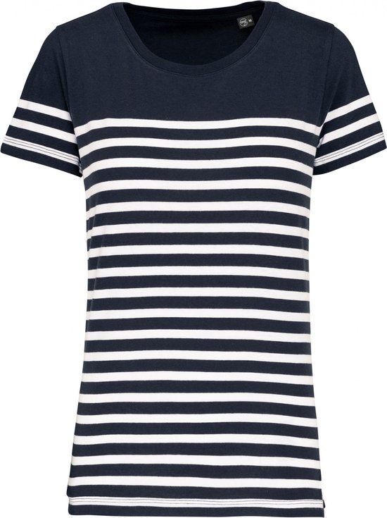 T-shirt Dames XL Kariban Ronde hals Korte mouw Navy / White Stripes 100% Katoen