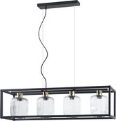 Hanglamp Canyon - Luxe hanglamp - 4 glazen lampkappen - Zwart metaal