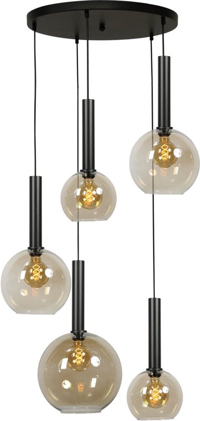Hanglamp - 5 Lichtbronnen - OpalAura Glas - Ø 66 cm - 5xE27 - Zwart