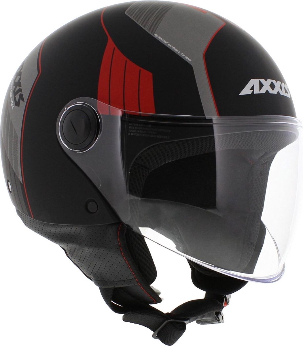 Axxis Square S Convex helm mat zwart rood M