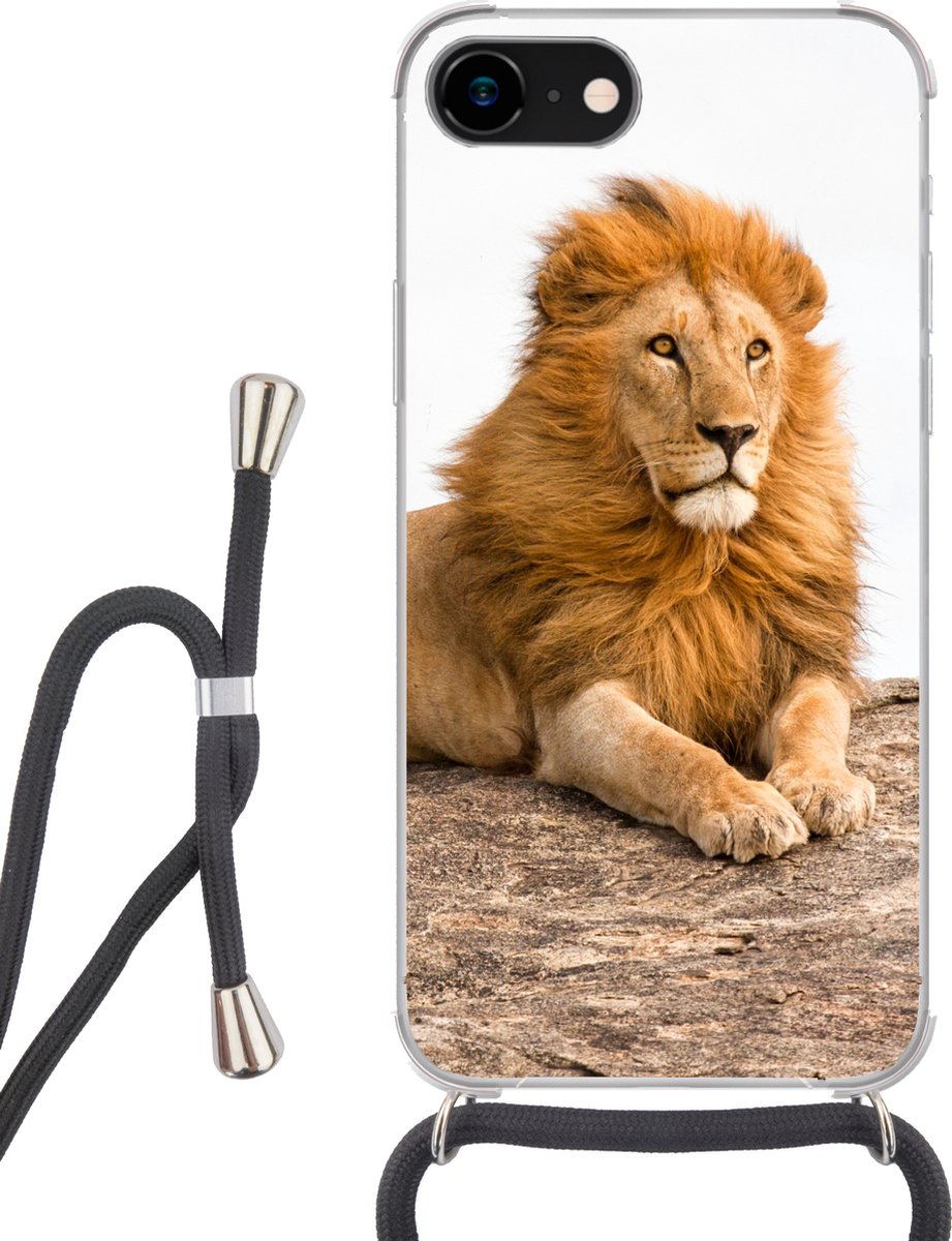 Telefoonhoesje Geschikt voor iPhone SE 2020 - Leeuw - Manen - Dier - Siliconen - Crossbody - Backcover met Koord - Telefoonhoesje met koord - Hoesje met touw Telefoonhoesje