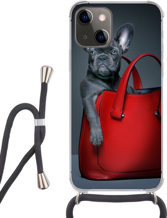 Telefoonhoesje Geschikt voor iPhone 13 Mini - Hond - Grappig - tas - Kinderen - Jongens - Meisjes - Kids - Siliconen - Crossbody - Backcover met Koord - Telefoonhoesje met koord - Hoesje met touw Telefoonhoesje