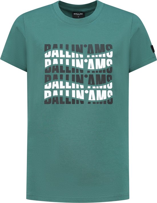 Ballin Amsterdam - Jongens Slim fit T-shirts Crewneck SS - Faded Green - Maat 16