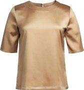 Blouse Dames 36 EU (8 UK) Brook Taverner Ronde hals Korte mouw Gold 97% Polyester, 3% Elasthan