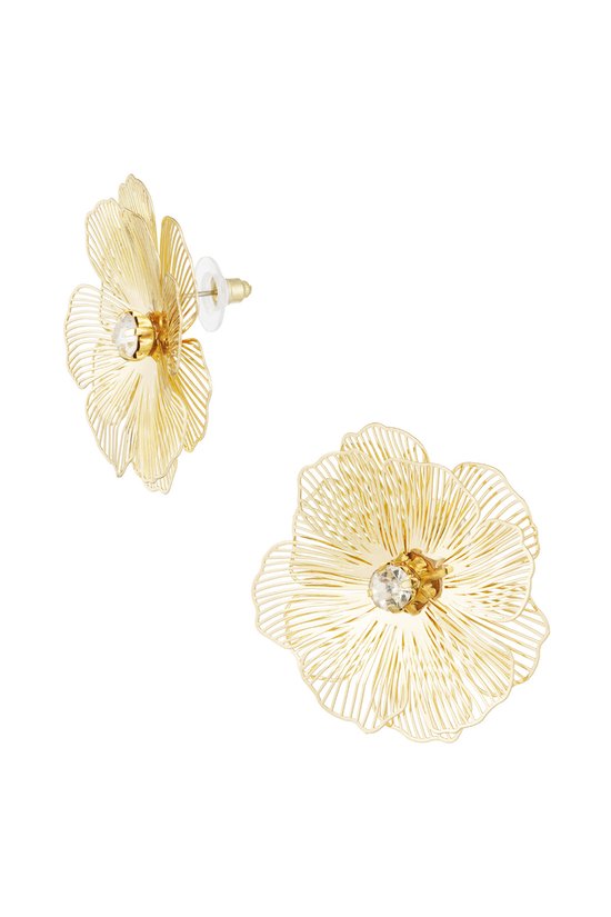 Yehwang - oorbellen - filigraan - bloemen - goud - steentje