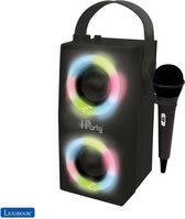 Lexibook iParty - Enceinte lumineuse Bluetooth portable avec microphone, effets lumineux, karaoké, sans fil, USB, carte SD, batterie rechargeable, Zwart, BTP180BKZ