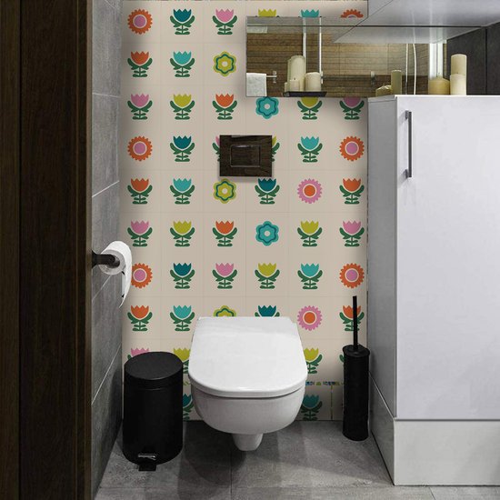 Ulticool Décoration carrelages Autocollant - Fleurs Vintage Rétro - 15x15 cm - 15 pièces Autocollants de Carrelage en Film Adhésif - Stickers Stickers muraux Carrelage Autocollant - Sticktiles - Salle de Bain - Cuisine