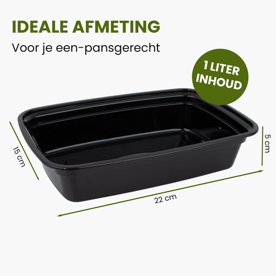 Nimma Meal Prep Containers - 30 pièces - Boîtes de conservation 1 compartiment - Conteneurs en plastique avec couvercle - 1L - Zwart