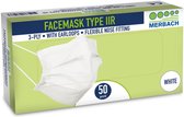Voordeelverpakking 2 X Merbach mondmasker wit 3-lgs IIR oorlus 50 stuks