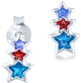 Joy|S - Zilveren 3 sterren oorbellen blauw rood turquoise - ster oorknoppen - 5 x 9 mm