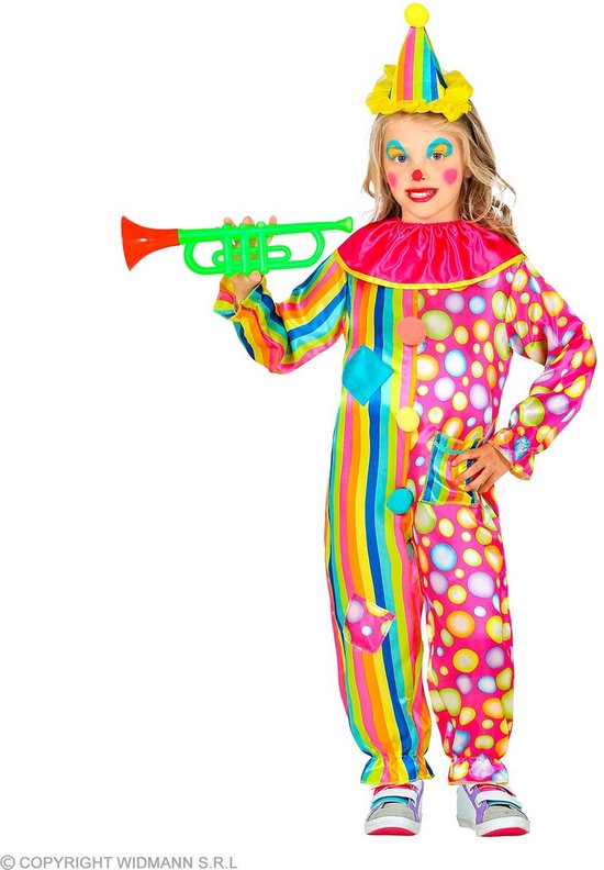 Widmann - Clown & Nar Kostuum - Zeer Vrolijke Regenboog Clown Kind Kostuum - Roze - Maat 104 - Carnavalskleding - Verkleedkleding